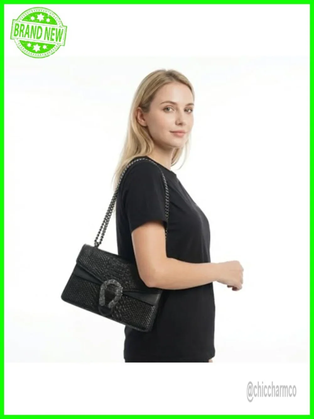 Snake Print PU Leather Crossbody Satchel Purse with Chain Strap